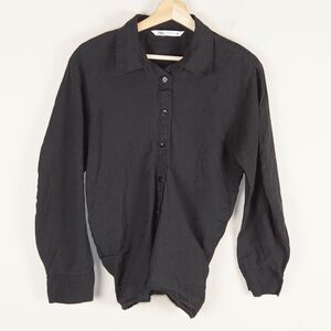 Zara Fitted Button Up Long Sleeve Lightweight Black Top Womens Sz M